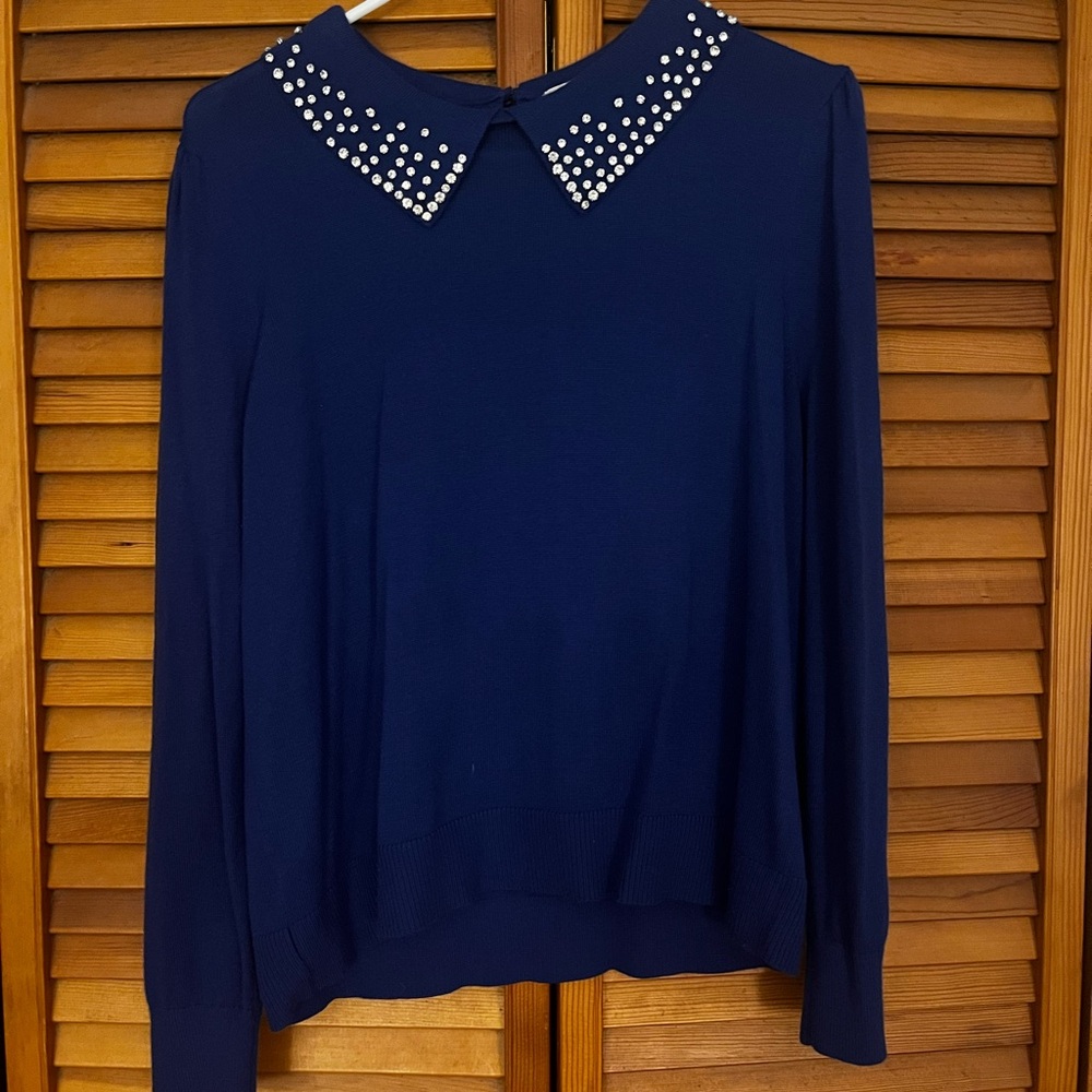 LOFT Collared Blue Rhinestone Sweater